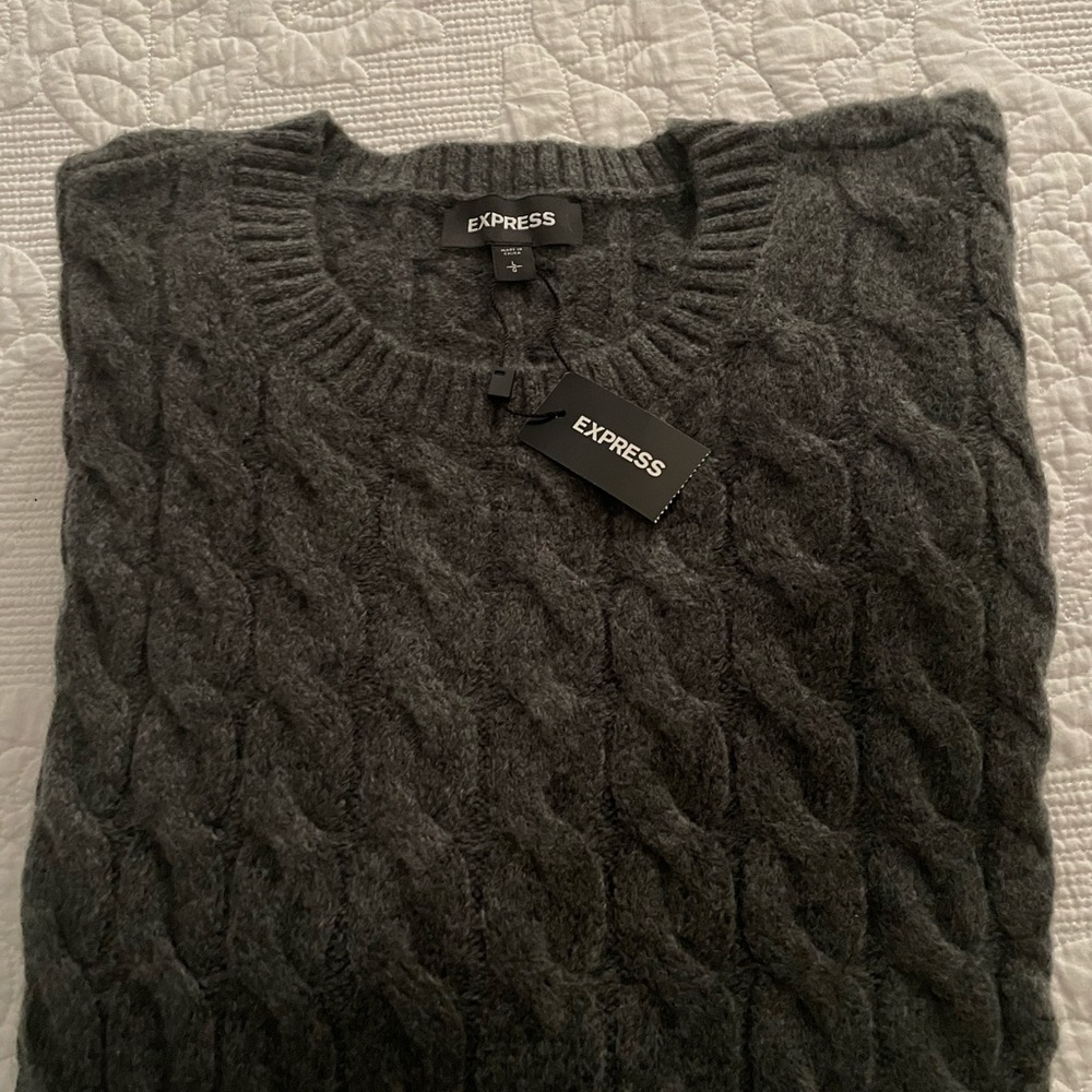 Express Mens Solid Cable Knit Sweater Large